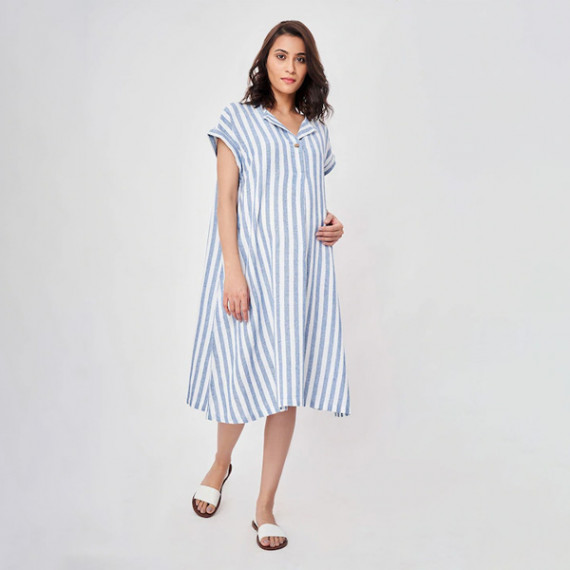 https://www.weavestyle.in/products/blue-striped-maternity-shirt-midi-dress