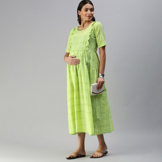 https://www.weavestyle.in/products/lime-green-woven-design-handloom-maternity-a-line-midi-dress
