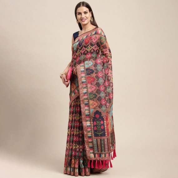 https://www.weavestyle.in/products/peach-coloured-multicoloured-kalamkari-sequinned-linen-blend-block-print-saree