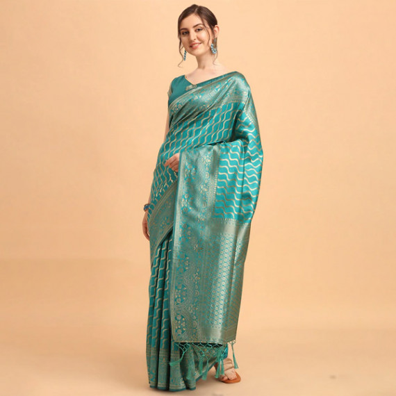 https://www.weavestyle.in/products/green-gold-toned-silk-blend-fusion-leheriya-saree